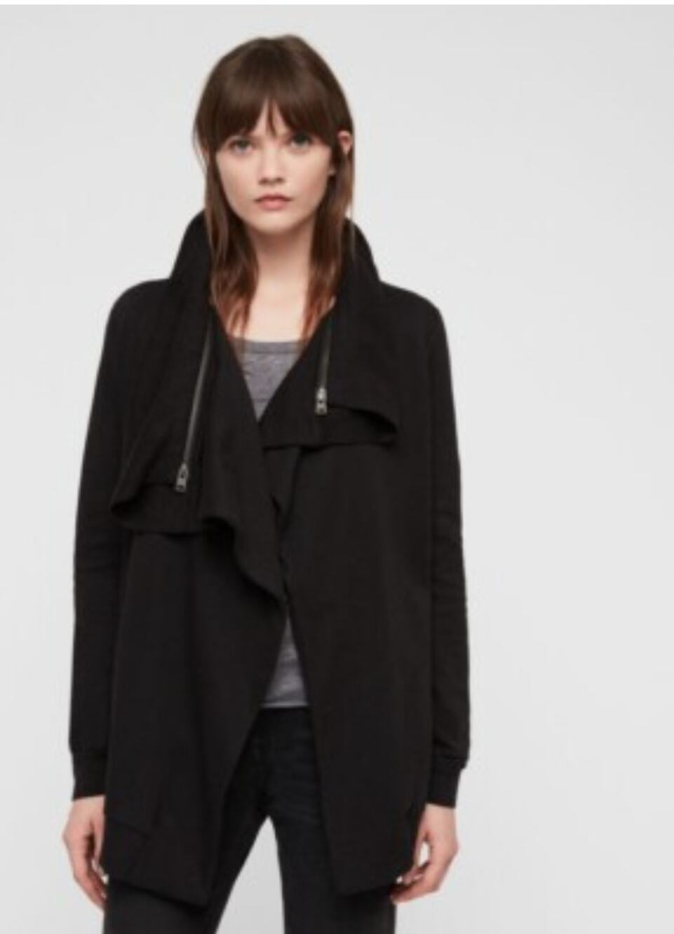AllSaints Black Dahlia Drape Sweatshirt Jacket Sz L Urban Trendy Streetwear Chic